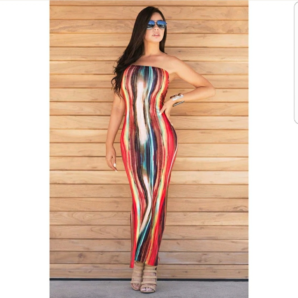 Stunning multicolored strapless maxi dress - Picture 5 of 5